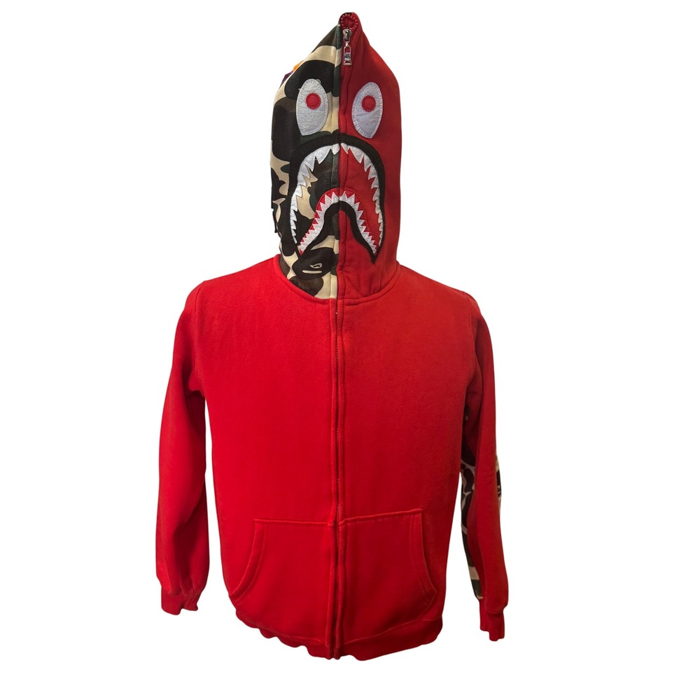 A Bathing Ape BAPE Red Shark Full Zip Hoodie WGM Camo Split Design Mens L